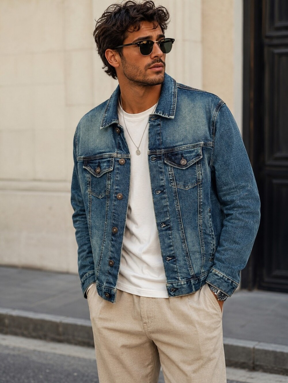 Goodfellow Denim Trucker Jacket Men's Medium Wash Button Front Jean Jacket